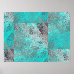 Aqua Blue Turquoise en Grey Modern Distress Poster