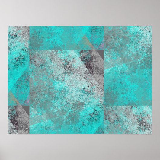 Aqua Blue Turquoise en Grey Modern Distress Poster (Voorkant)