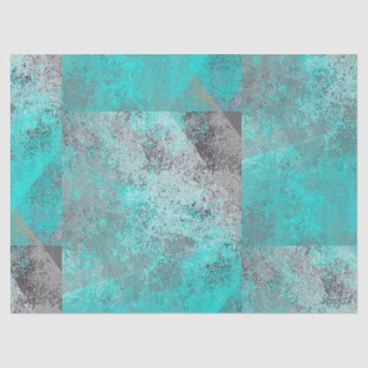 Aqua Blue Turquoise en Grey Modern Distress Tissuepapier (Voorkant)