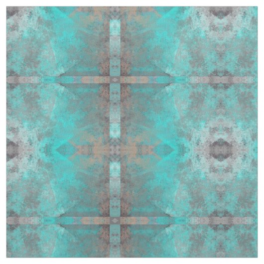 Aqua Blue Turquoise en Grijs Motief Stof (Swatch)
