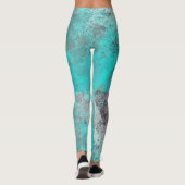 Aqua blue turquoise en grijze abstracte nood leggings (Achterkant)