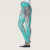 Aqua blue turquoise en grijze abstracte nood leggings (Links)