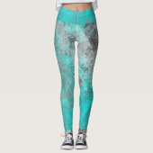Aqua blue turquoise en grijze abstracte nood leggings (Voorkant)