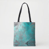 Aqua blue turquoise en grijze abstracte nood tote bag (Voorkant)