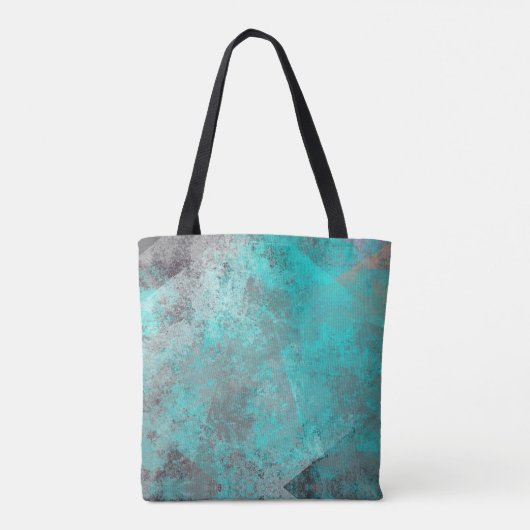 Aqua blue turquoise en grijze abstracte nood tote bag (Achterkant)