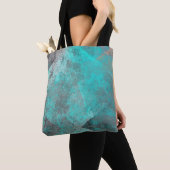 Aqua blue turquoise en grijze abstracte nood tote bag (Dichtbij)