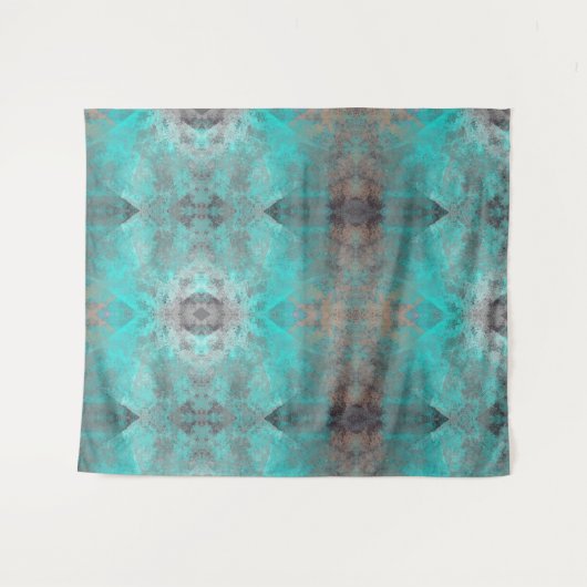 Aqua blue turquoise en grijze abstracte nood wandkleed (Voorkant (horizontaal))