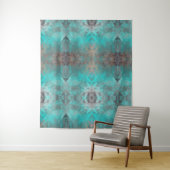 Aqua blue turquoise en grijze abstracte nood wandkleed (In situ)