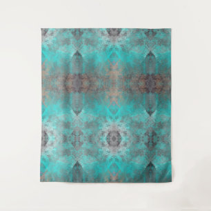 Aqua blue turquoise en grijze abstracte nood wandkleed