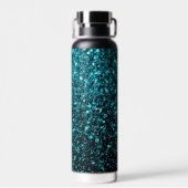 Aqua blue Turquoise faux glitter sparkles Monogram Waterfles (Achterkant)