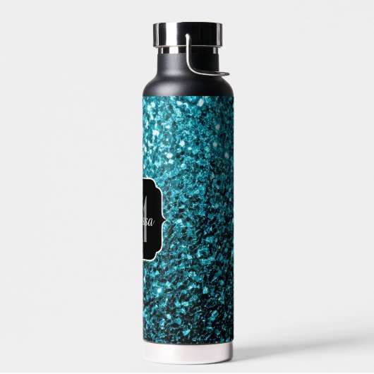 Aqua blue Turquoise faux glitter sparkles Monogram Waterfles (Links)