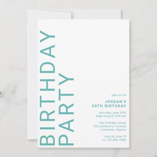 Aqua Blue Turquoise Modern Eenvoudig Elke Leeftijd Kaart (Voorkant)