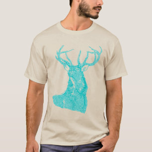 Aqua Blue Turquoise Rustic Deer Buck Wildlife T-shirt