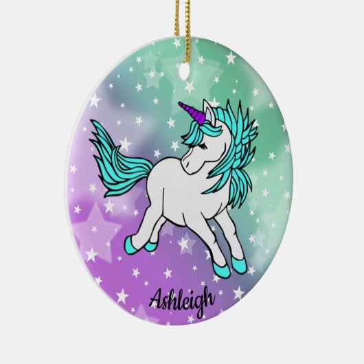 Aqua Blue Unicorn Starry Design Ceramic Ornament (Rechts)