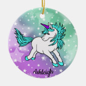 Aqua Blue Unicorn Starry Design Ceramic Ornament (Voorkant)