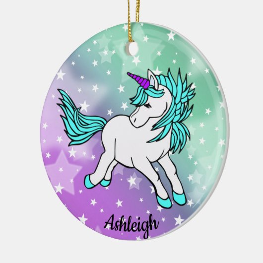 Aqua Blue Unicorn Starry Design Ceramic Ornament (Links)
