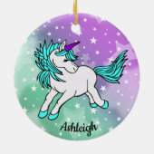 Aqua Blue Unicorn Starry Design Ceramic Ornament (Achterkant)