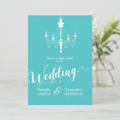 Aqua Blue Vintage Chandelier Wedding Invitation Kaart (Staand voorkant)