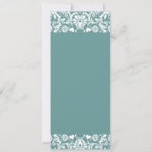 Aqua Blue Vintage Modern Damask Wedding Uitnodigin Kaart (Achterkant)