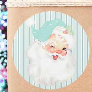 Aqua Blue Vintage Winking Santa Claus Kerstmis Ronde Sticker