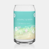 Aqua Blue Water Beach Bruiloft Aangepaste namen Blikvorm Glas (Voorkant)