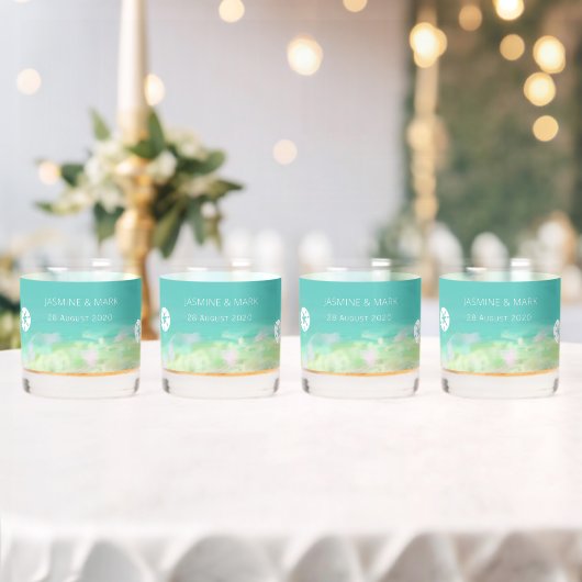 Aqua Blue Water Beach Bruiloft Aangepaste namen Whisky Glas (Insitu (Huwelijk))