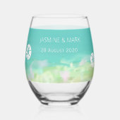 Aqua Blue Water Beach Bruiloft Aangepaste namen Wijnglas Zonder Voet (Voorkant)