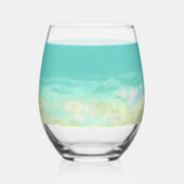 Aqua Blue Water Beach Bruiloft Aangepaste namen Wijnglas Zonder Voet (Achterkant)