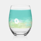 Aqua Blue Water Beach Bruiloft Aangepaste namen Wijnglas Zonder Voet (Links)