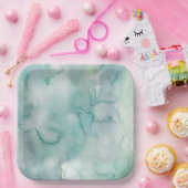 Aqua Blue Watercolor Wedding Paper Plates Papieren Bordje (Feest)