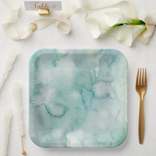 Aqua Blue Watercolor Wedding Paper Plates Papieren Bordje (Huwelijk)