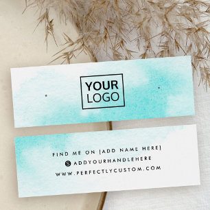 Aqua blue waterkleurenkaart met opdruk mini visitekaartjes