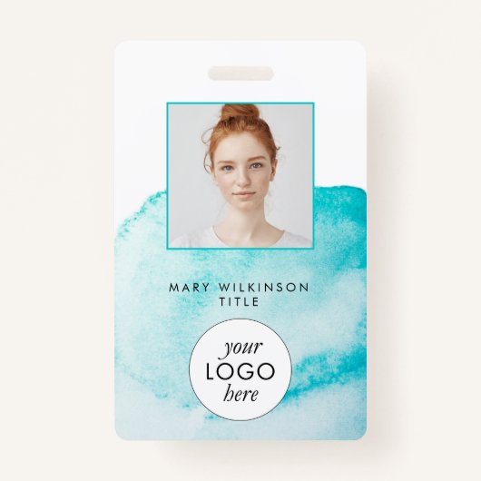 Aqua Blue Waterverf Achtergrond Badge (Voorkant)