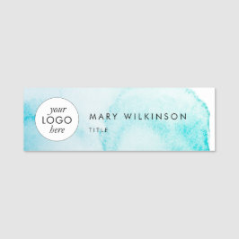 Aqua Blue Waterverf Achtergrond Badge
