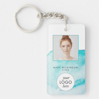 Aqua Blue Waterverf Achtergrond Badge Sleutelhanger