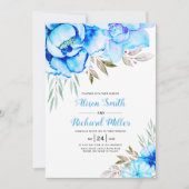 Aqua blue waterverf bloemen bloedige bruiloft kaart (Voorkant)