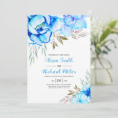 Aqua blue waterverf bloemen bloedige bruiloft kaart (Staand voorkant)