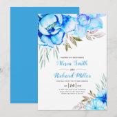 Aqua blue waterverf bloemen bloedige bruiloft kaart (Voorkant / Achterkant)