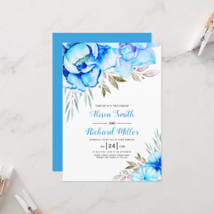 Aqua blue waterverf bloemen bloedige bruiloft kaart