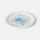 Aqua blue waterverf bloemen bloedige bruiloft papieren bordje (Gekanteld)