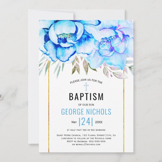 Aqua blue waterverf bloemen bloemen Baptisme Kaart (Voorkant)