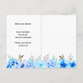 Aqua blue waterverf bloemen floral Save the Date Briefkaart (Achterkant)