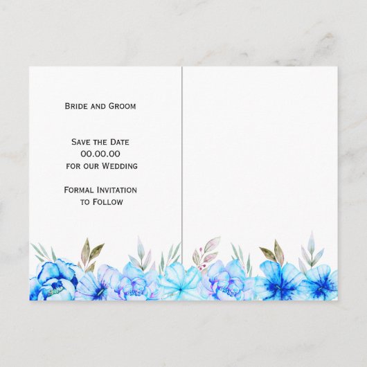 Aqua blue waterverf bloemen floral Save the Date Briefkaart (Achterkant)