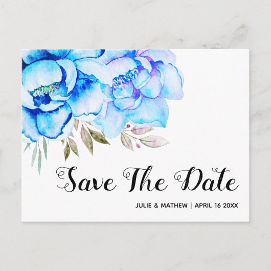 Aqua blue waterverf bloemen floral Save the Date Briefkaart (Voorkant)
