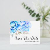 Aqua blue waterverf bloemen floral Save the Date Briefkaart (Staand voorkant)