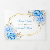 Aqua blue waterverf bloemen met RSVP bruiloft Drieluik Uitnodiging (Cover)