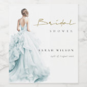 Aqua Blue Waterverf Bruidsjurk Vrijgezellenfeest Wijn Etiket (Enkel label)