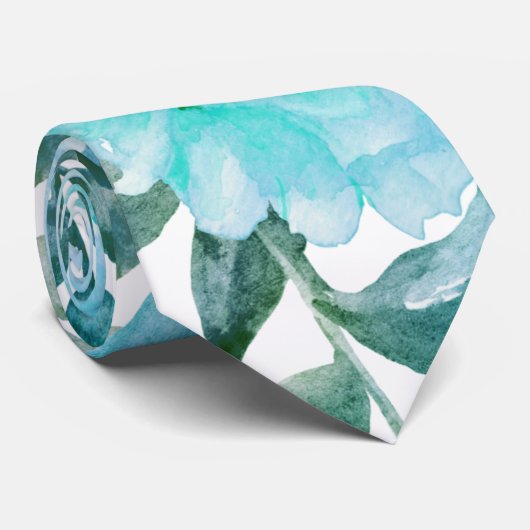 Aqua blue waterverf cactus, succulent stropdas (Opgerold)