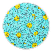 Aqua Blue Waterverf Daisy Pattern Keramische Knop (Voorkant)