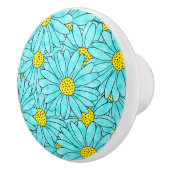 Aqua Blue Waterverf Daisy Pattern Keramische Knop (Rechts)